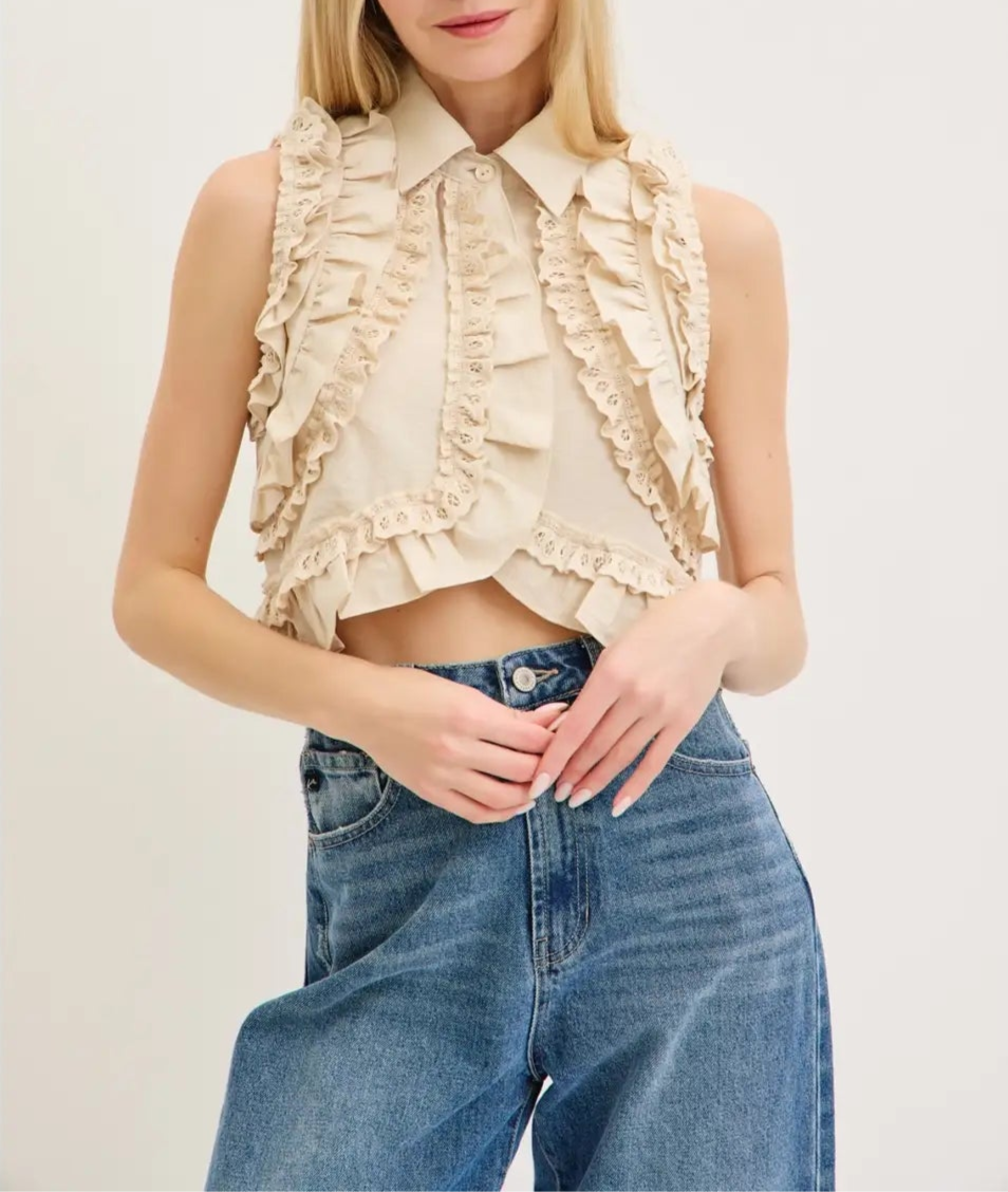 Mood Booster Short-Sleeved Ruffled Top - Beige