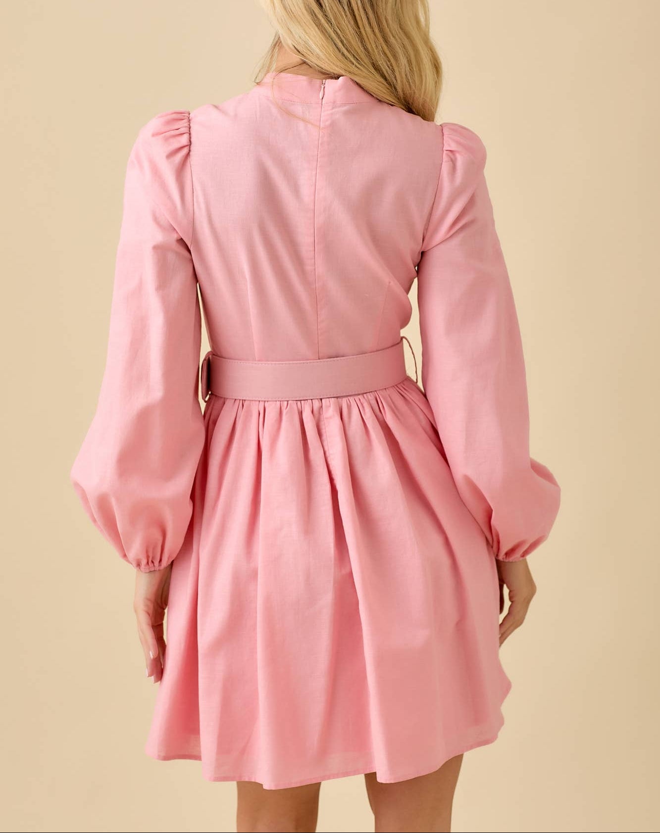 Front Runner Mock Neck Button Up Dress - Blush