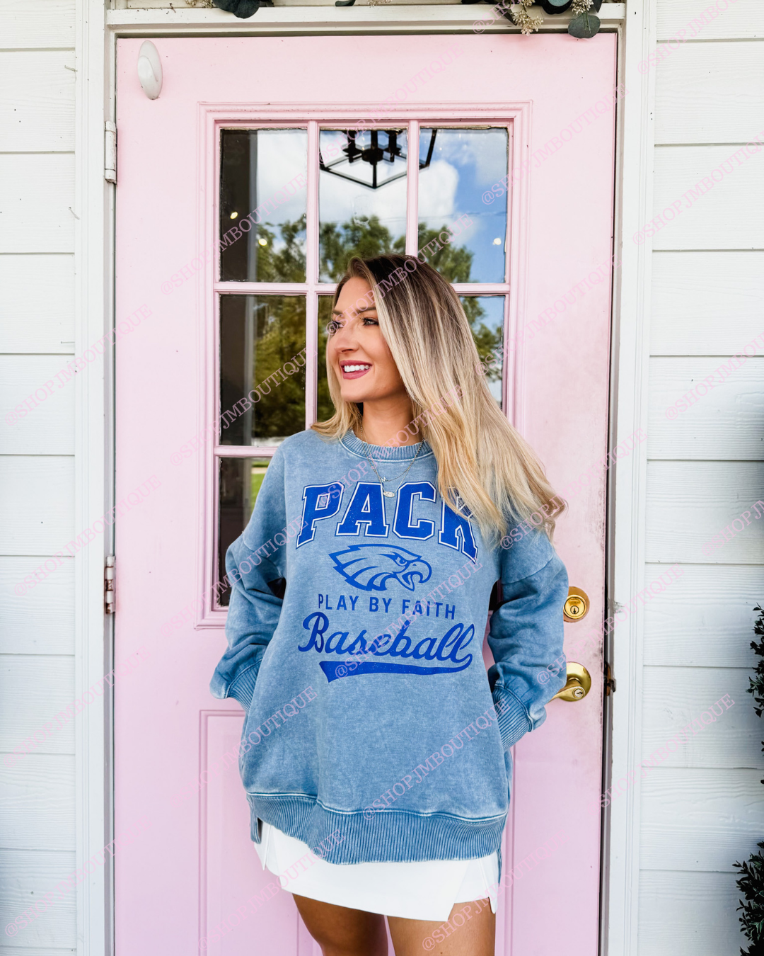 PRE-ORDER Design 16 - Women's Acid Wash Pullover - BLUE GREY