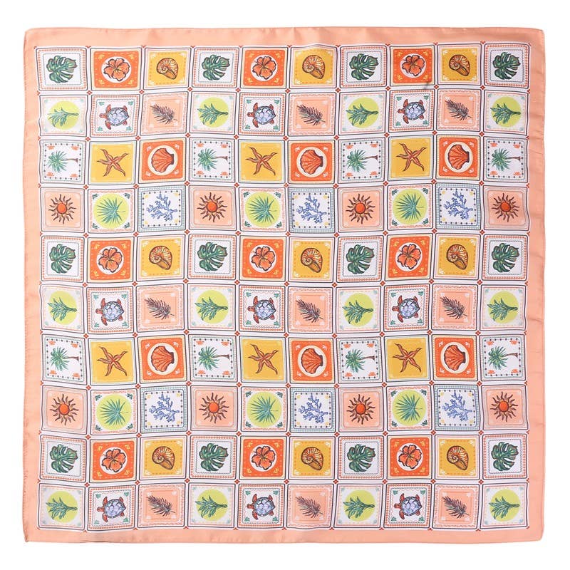 Nautical Shell & Palm Silky Feel Bandana Scarf - Peach