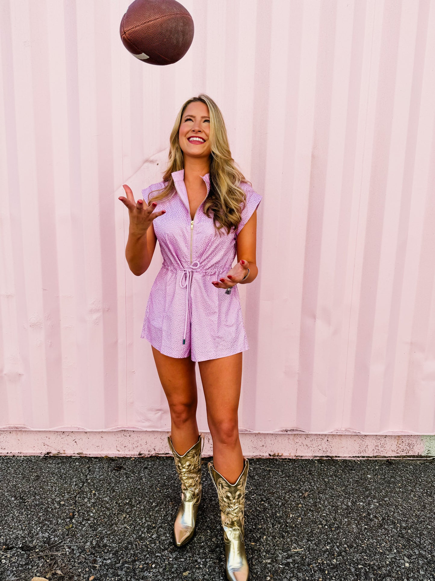 Queen Of Sparkles Purple Rhinestone Zip Up Romper