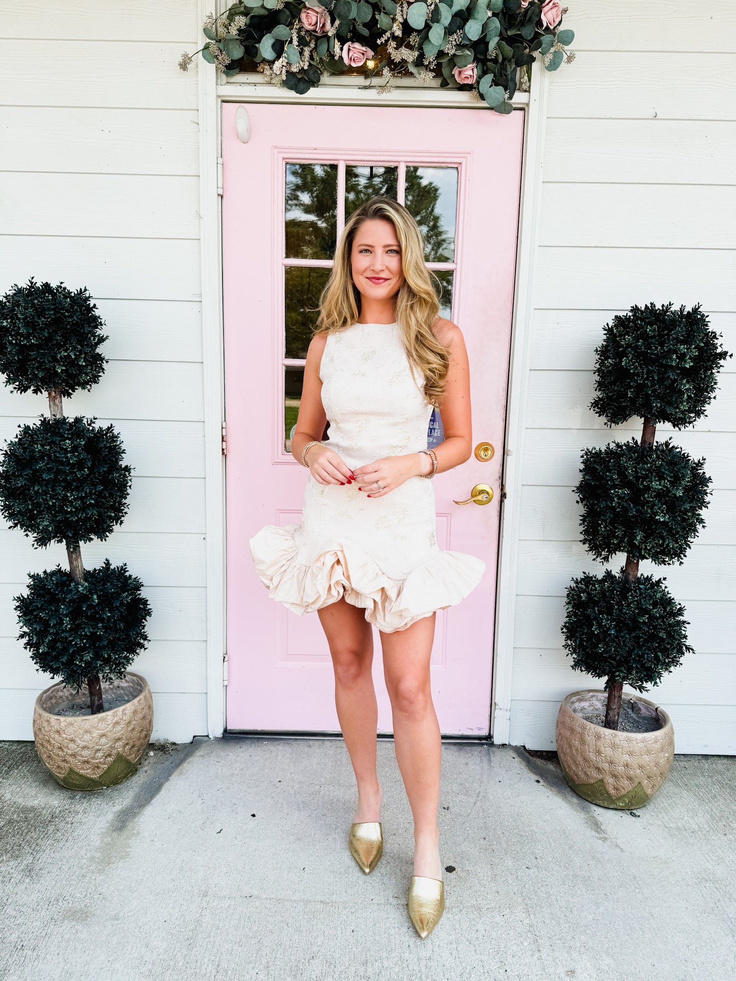 Friends Forever Ruffle Hem Jacquard Mini Dress - Blush