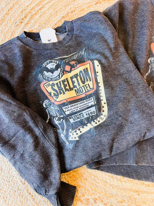 The Skeleton Motel Acid Washed Oversized Sweatshirt - Black