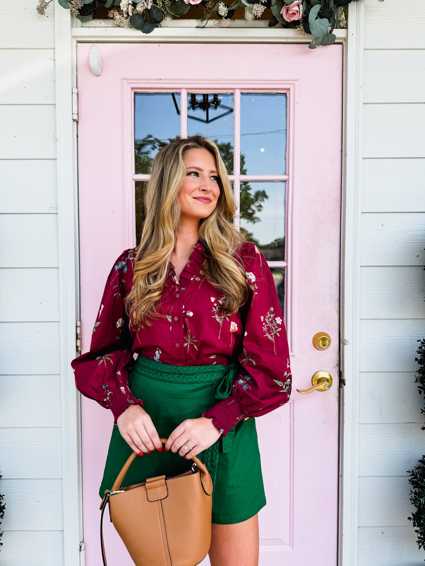 Happy Thoughts Floral Smocked Long Sleeve Top - Burgundy