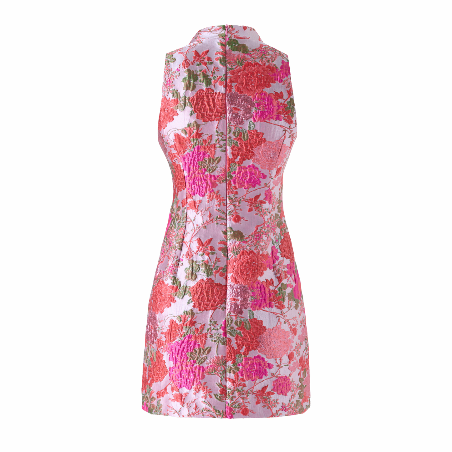 Trend Setter Embossed Floral Jacquard High Neck Mini Dress - Pink