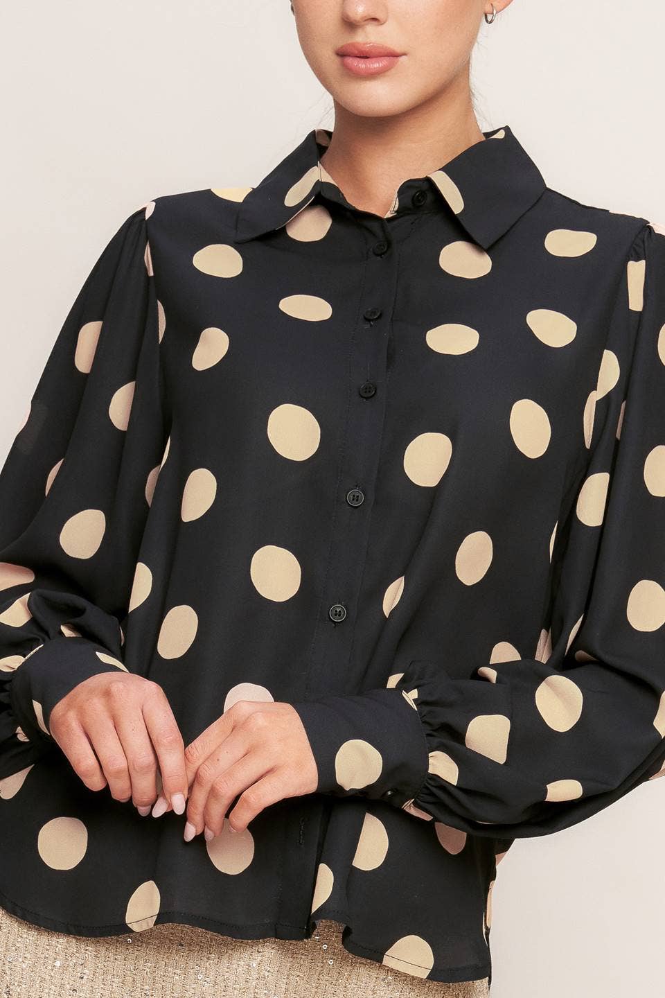 Dotted To Perfection Long Sleeve Top - Black