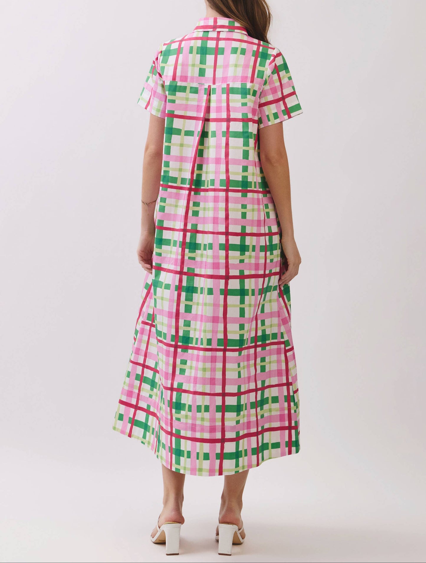 Bring It Home Plaid Button Down Midi Dress - Pink