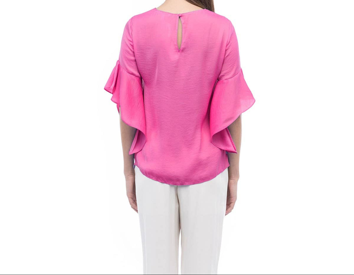 What a Beauty Bell Sleeve Blouse - Bubble Gum