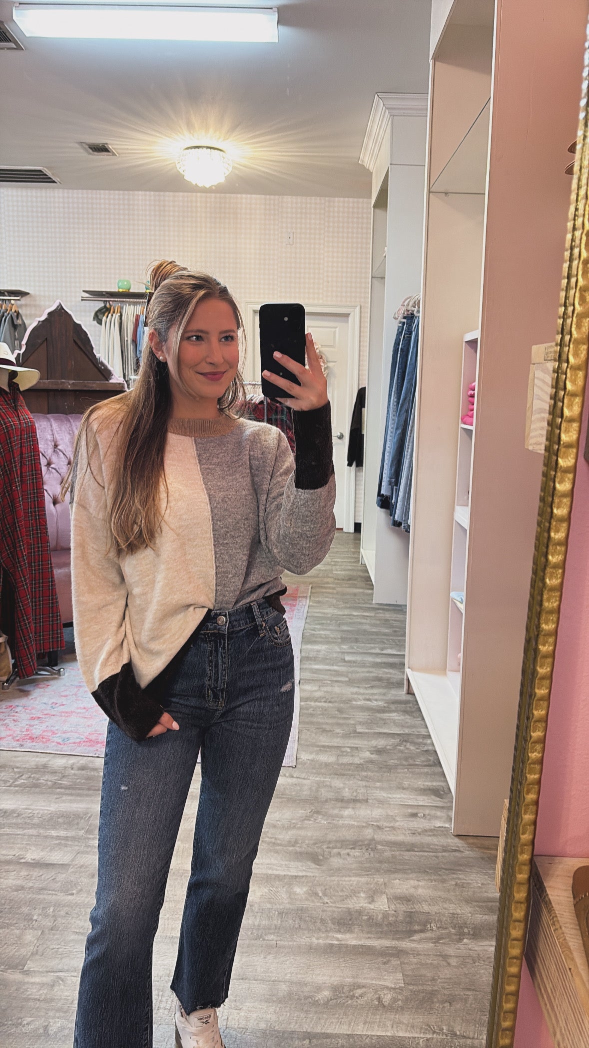 Cuddle Up Colorblock Front Seam Sweater - Grey Multi