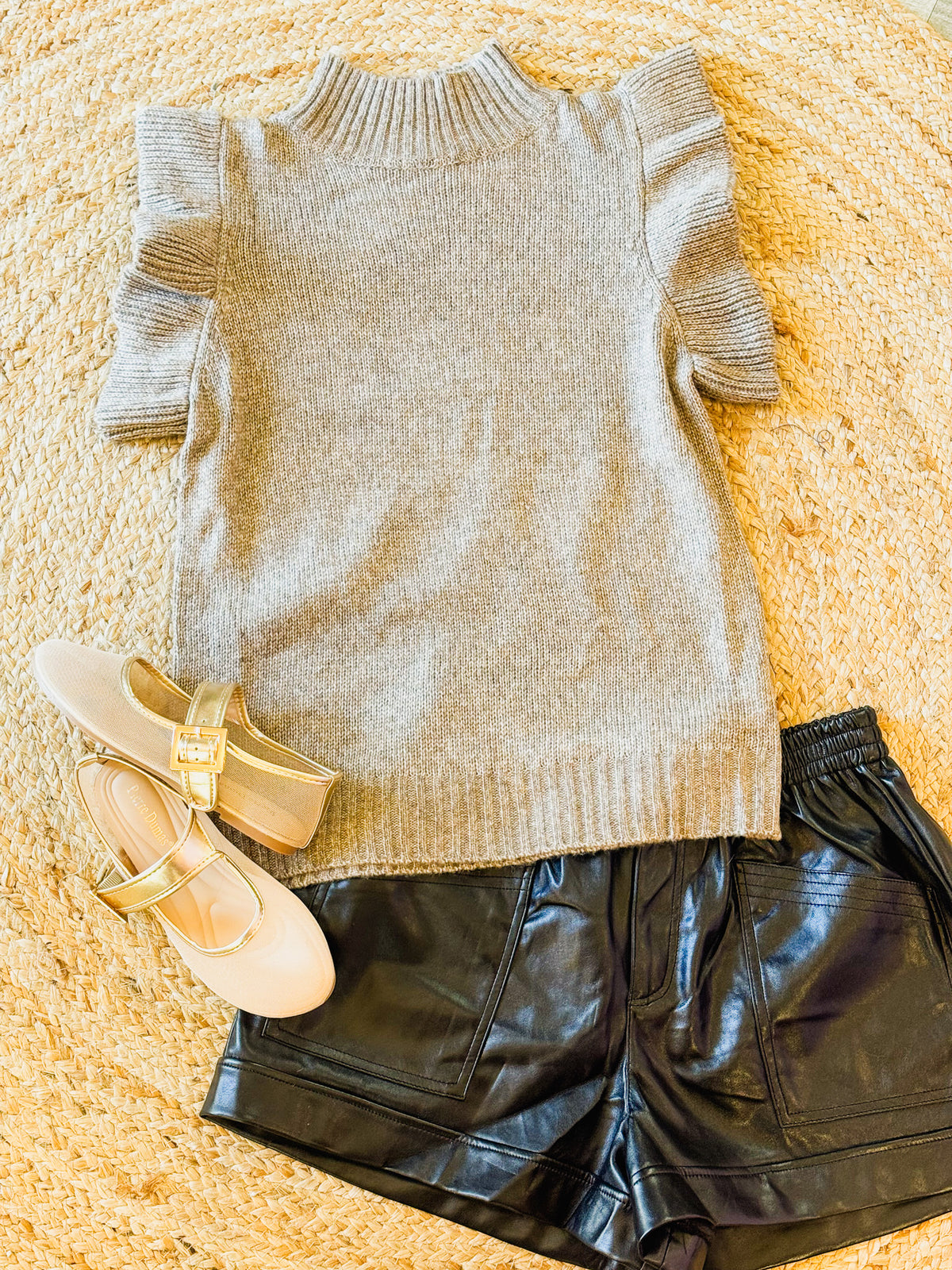 Come Back Ruffle Short Sleeve Mock Neck Sweater - Mocha