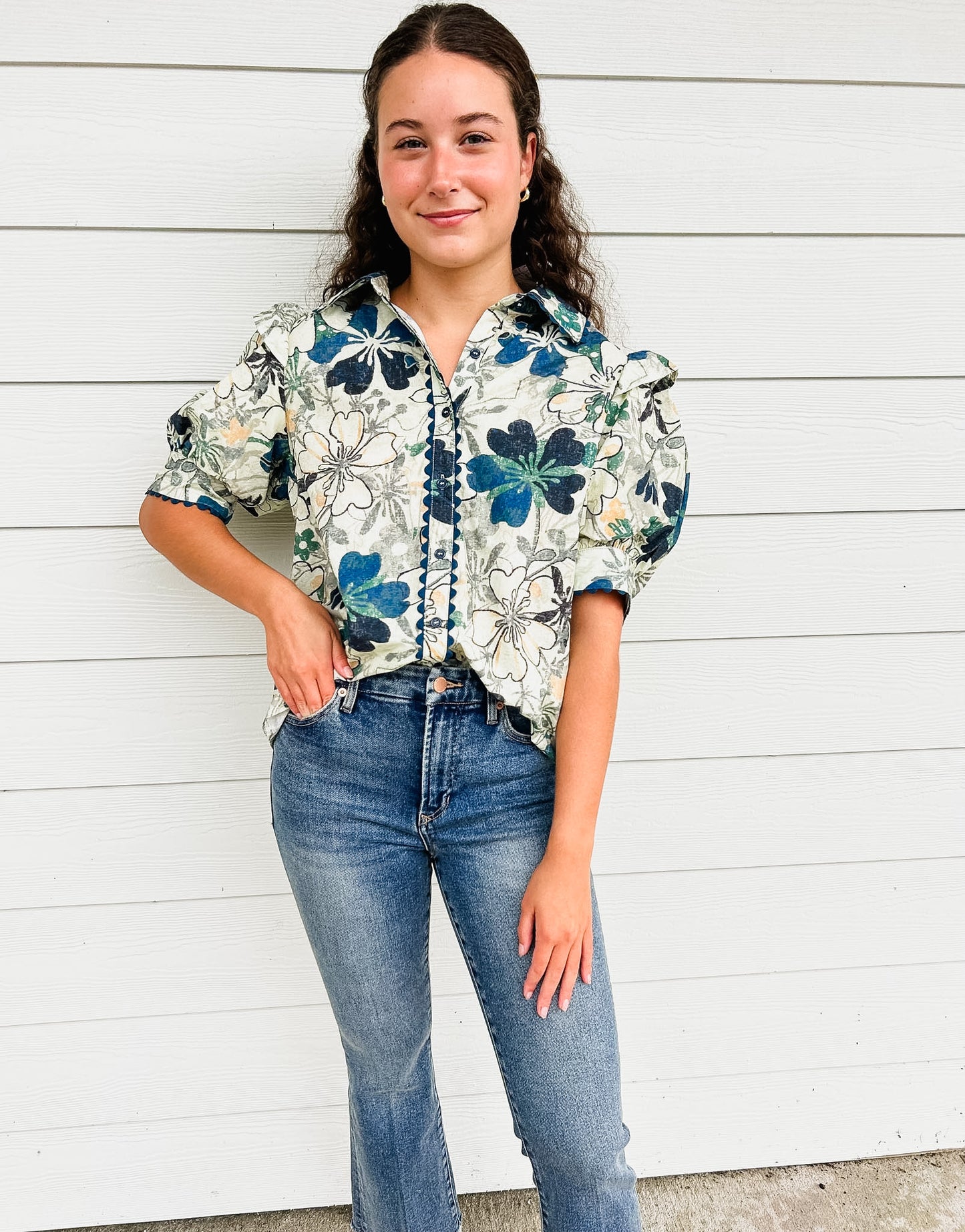 Be Yourself Floral Short Sleeve Blouse - Multi