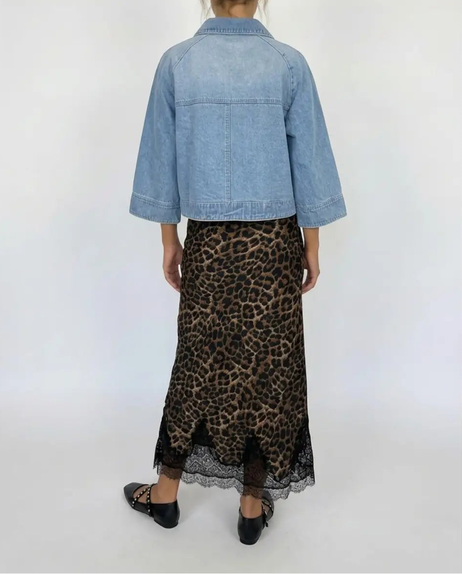 Drink Up Button Up Denim Cape Jacket - Denim