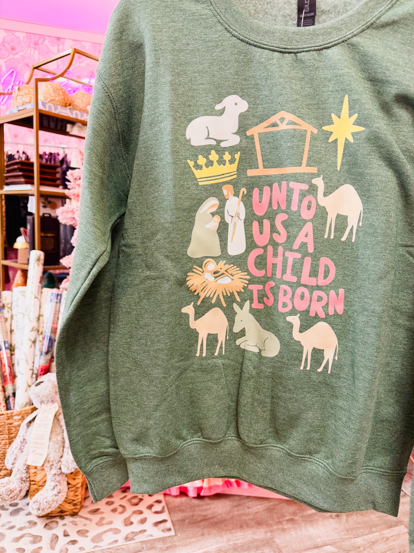 Unto Us A Child Is Born Sweatshirt - Heather Dark Green