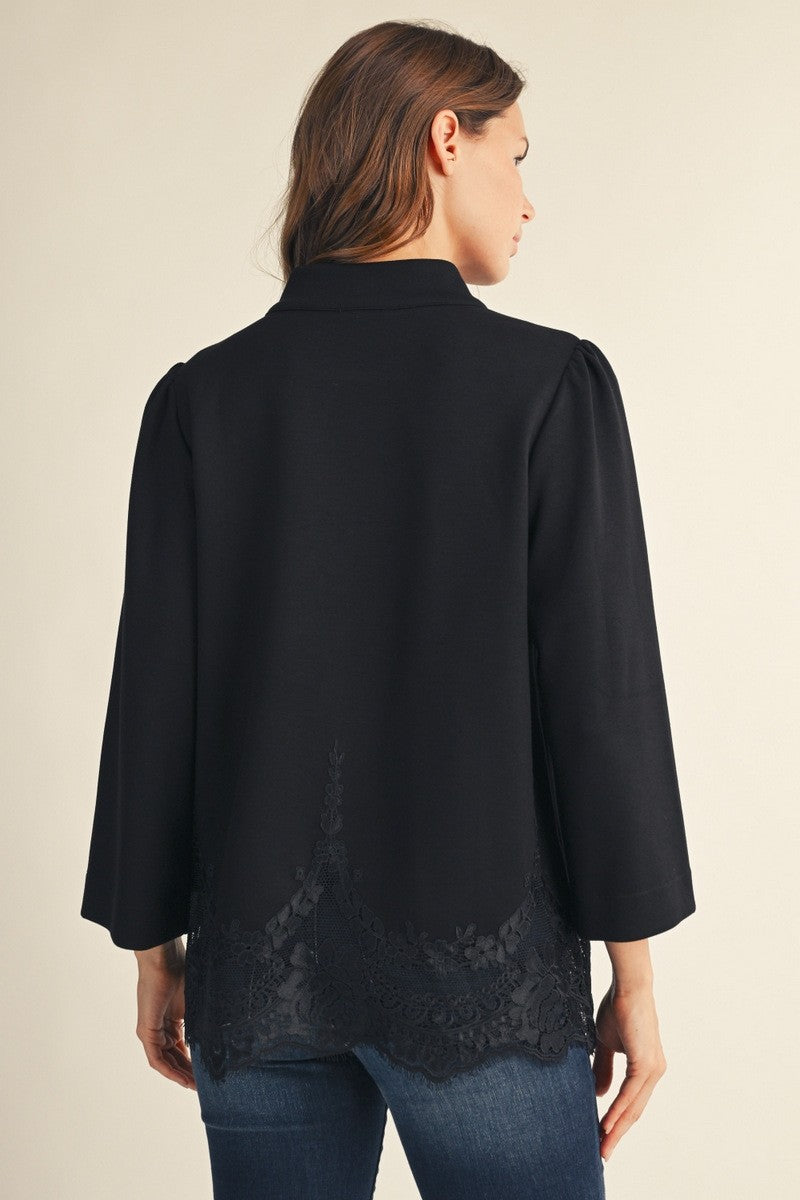 Look Ahead Lace Trim Detail Top - Black