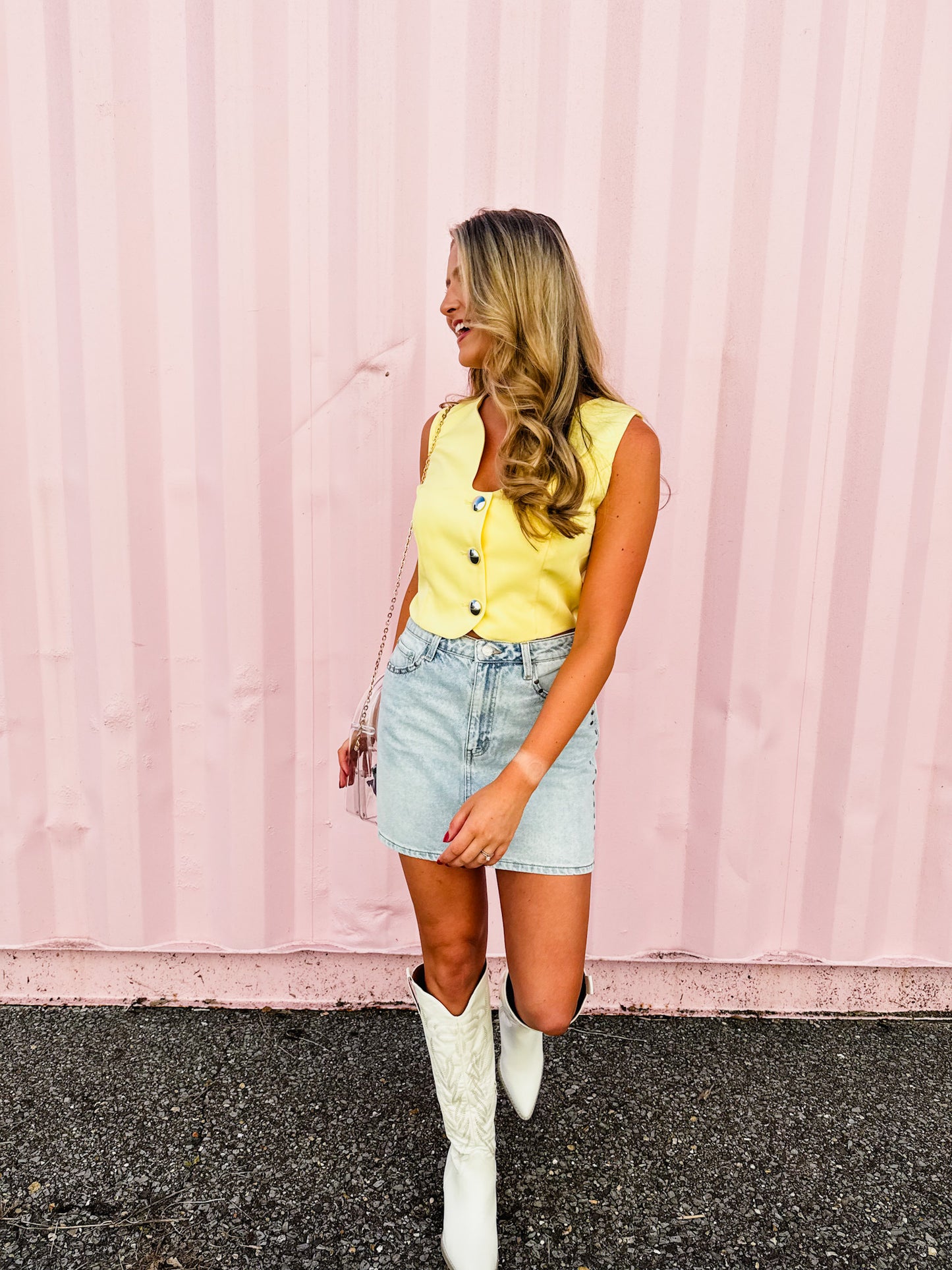 Big Fan Crepe Wavy Cutout Vest - Lemon