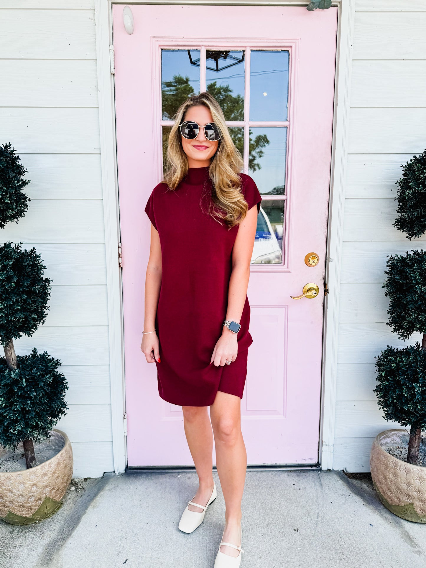 Cozy & Chic Mock Neck Sweater Dress - Burgundy