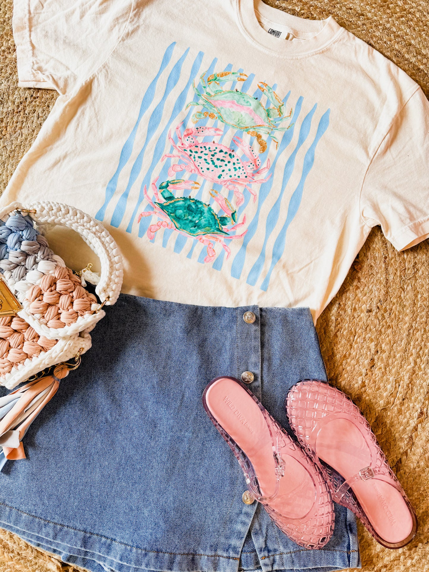 Striped Crab Graphic Tee - Ivory