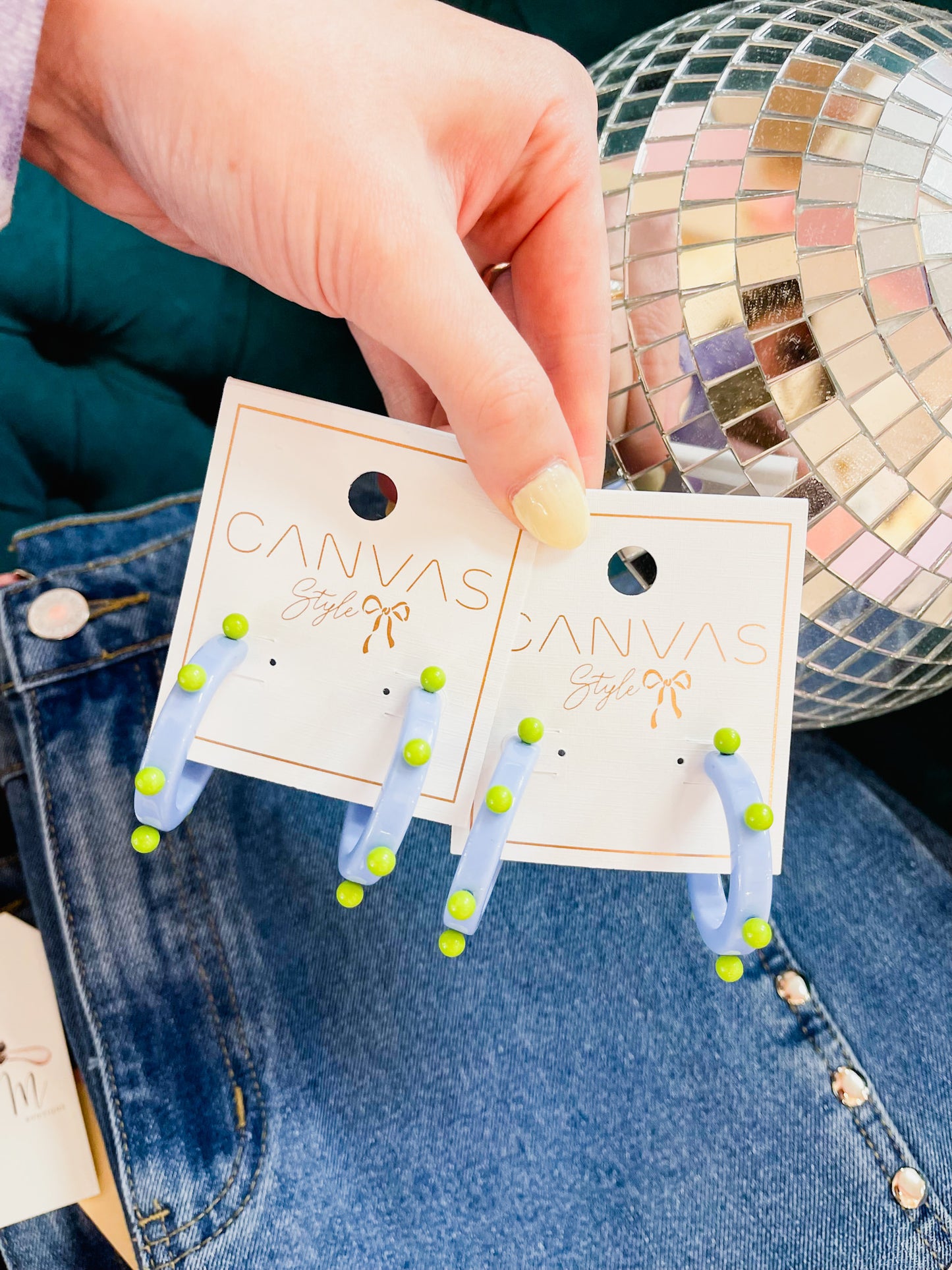 Olivia Studded Resin Hoop Earrings - Light Blue/Lime Green