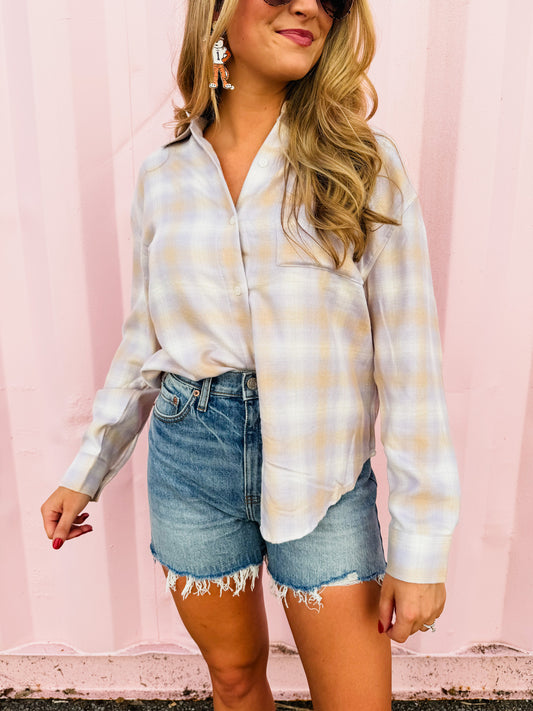 Z Supply River Plaid Button Up - Lavender Ice
