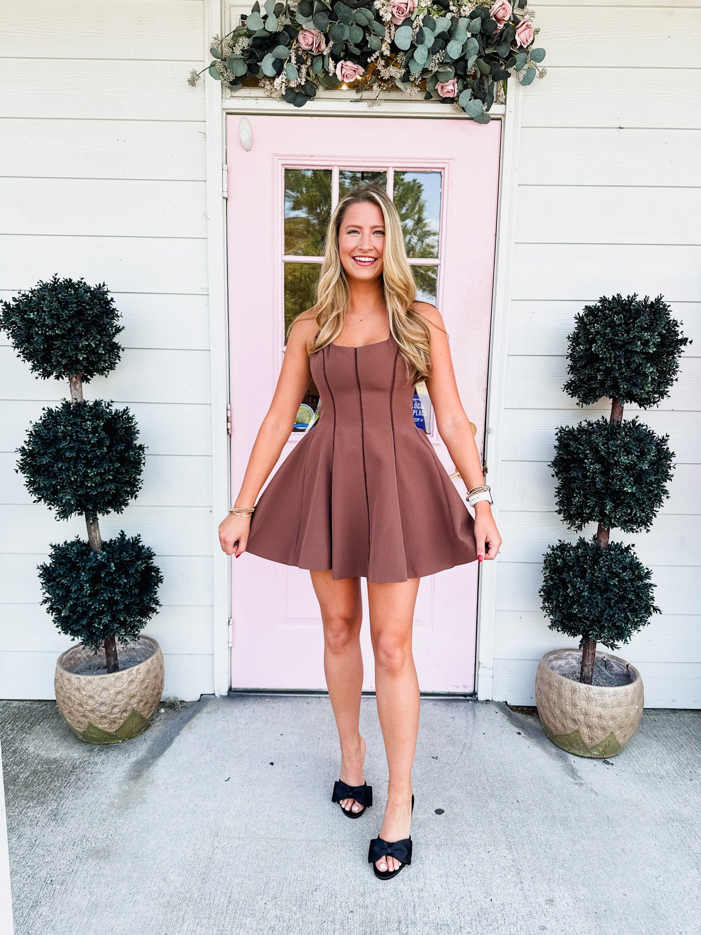 Butterfly Kisses Lace Trim Halter Neck Dress - Chocolate
