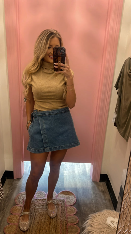 Elan Slanted Front Skort - Denim