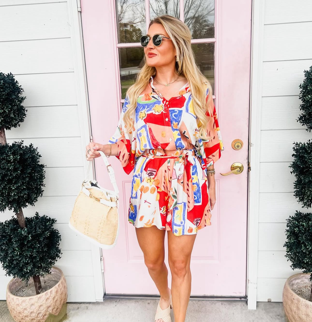 Tropical Adventures Tie Waist Front Button Romper