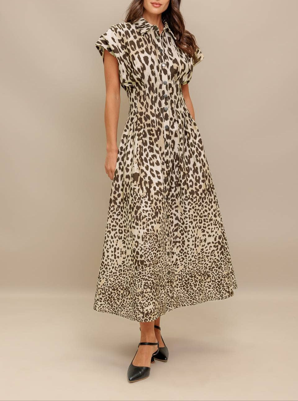 Ahead of The Game Printed Midi Dress - Taupe Brown