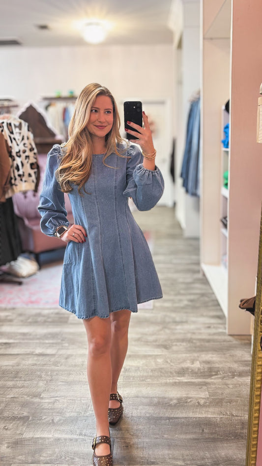 Step Up Mineral Washed Seam Detail Dress - Denim