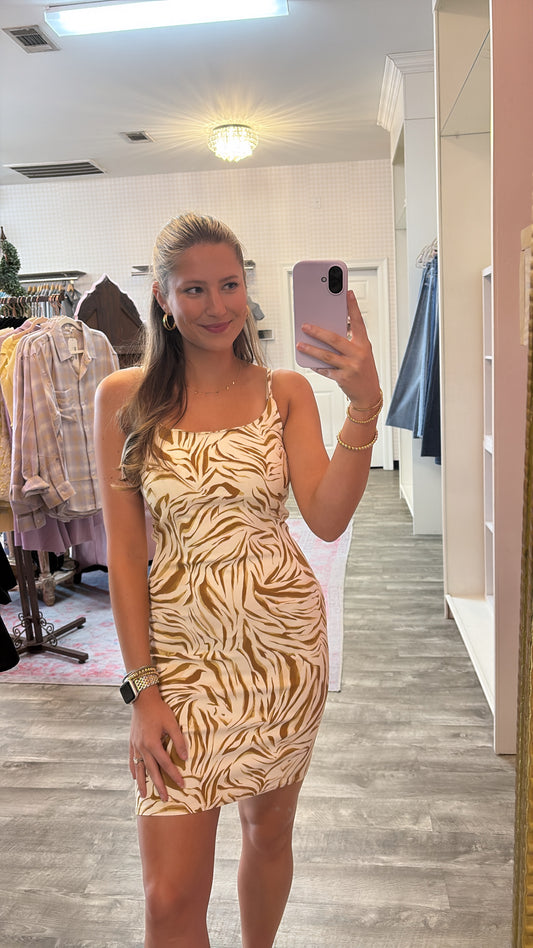City Boheme Stretch Zebra Mini Dress - Cream Multi