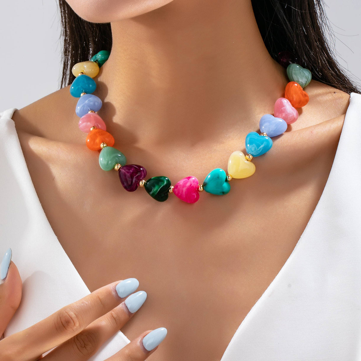 Resin Heart Bead Necklace - Multi