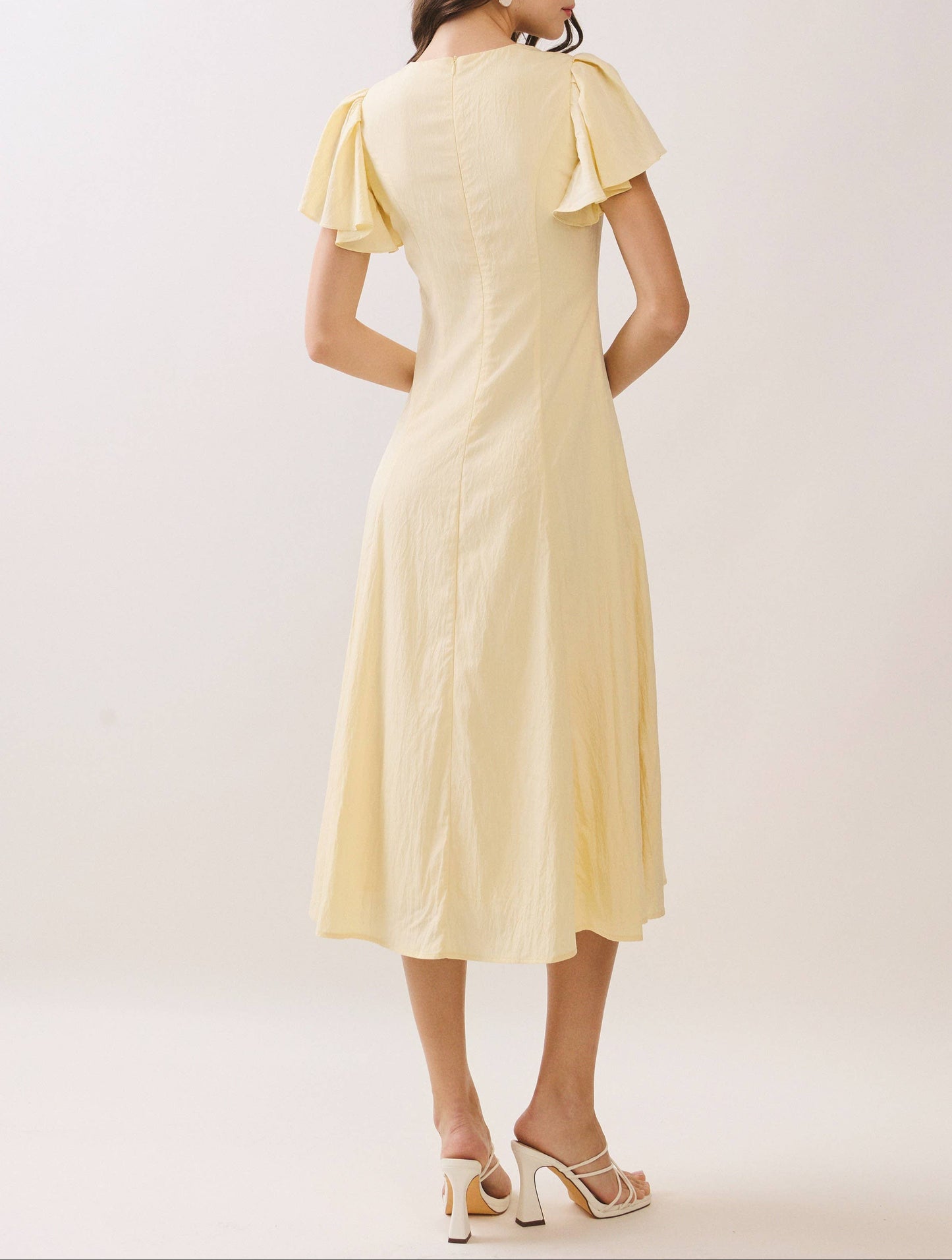 Story Time Flutter Short Sleeve Flowy Hem Midi Dress - Yellow