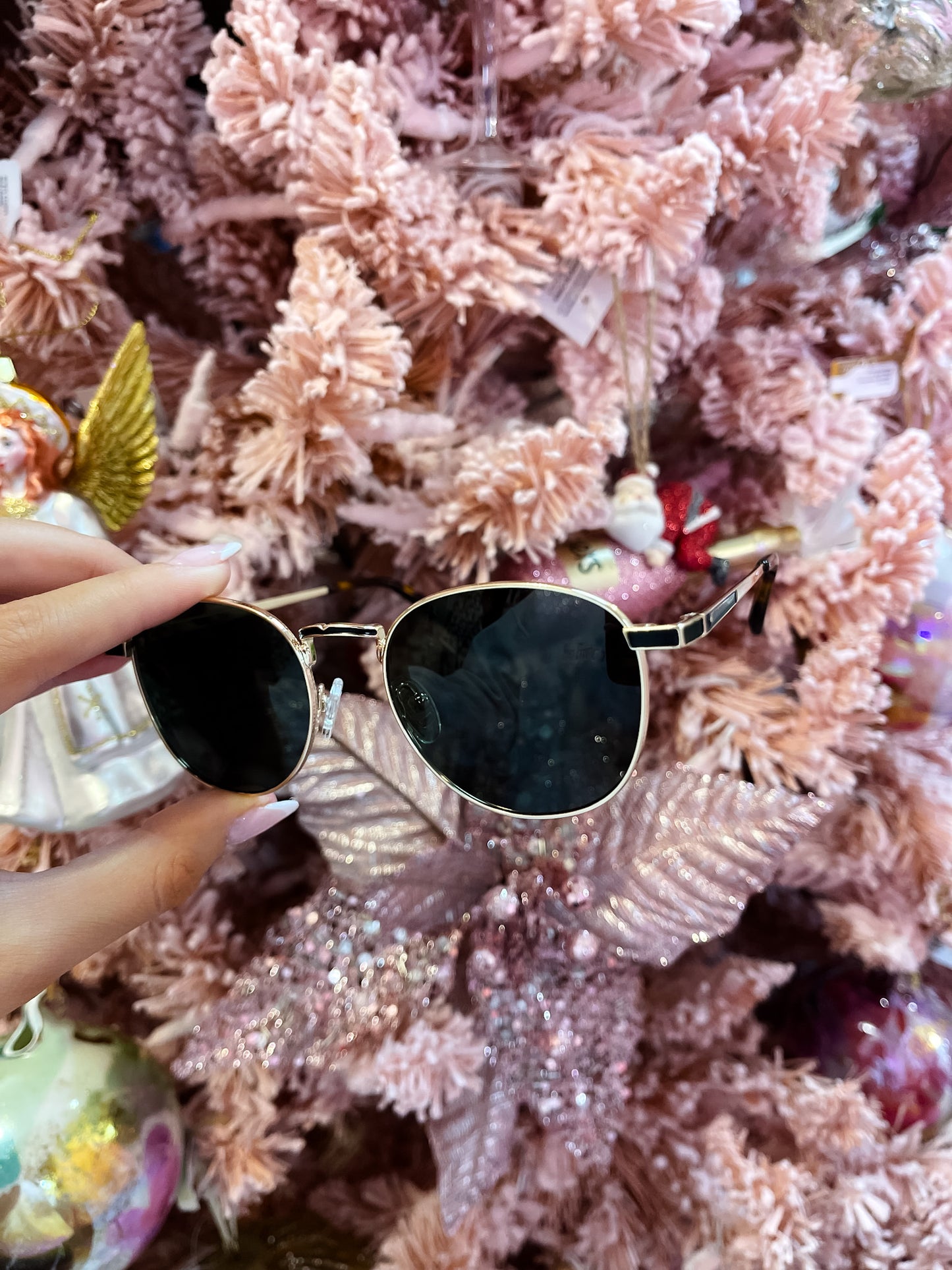 Gold Round Frame Polarized Sunglasses