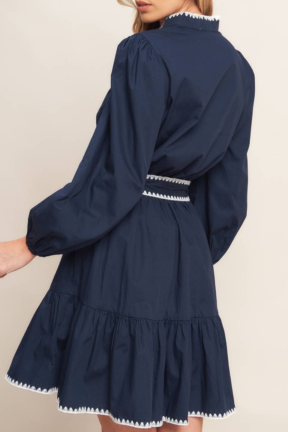 In A Hurry Tie Waist V-Neck Dress - Navy