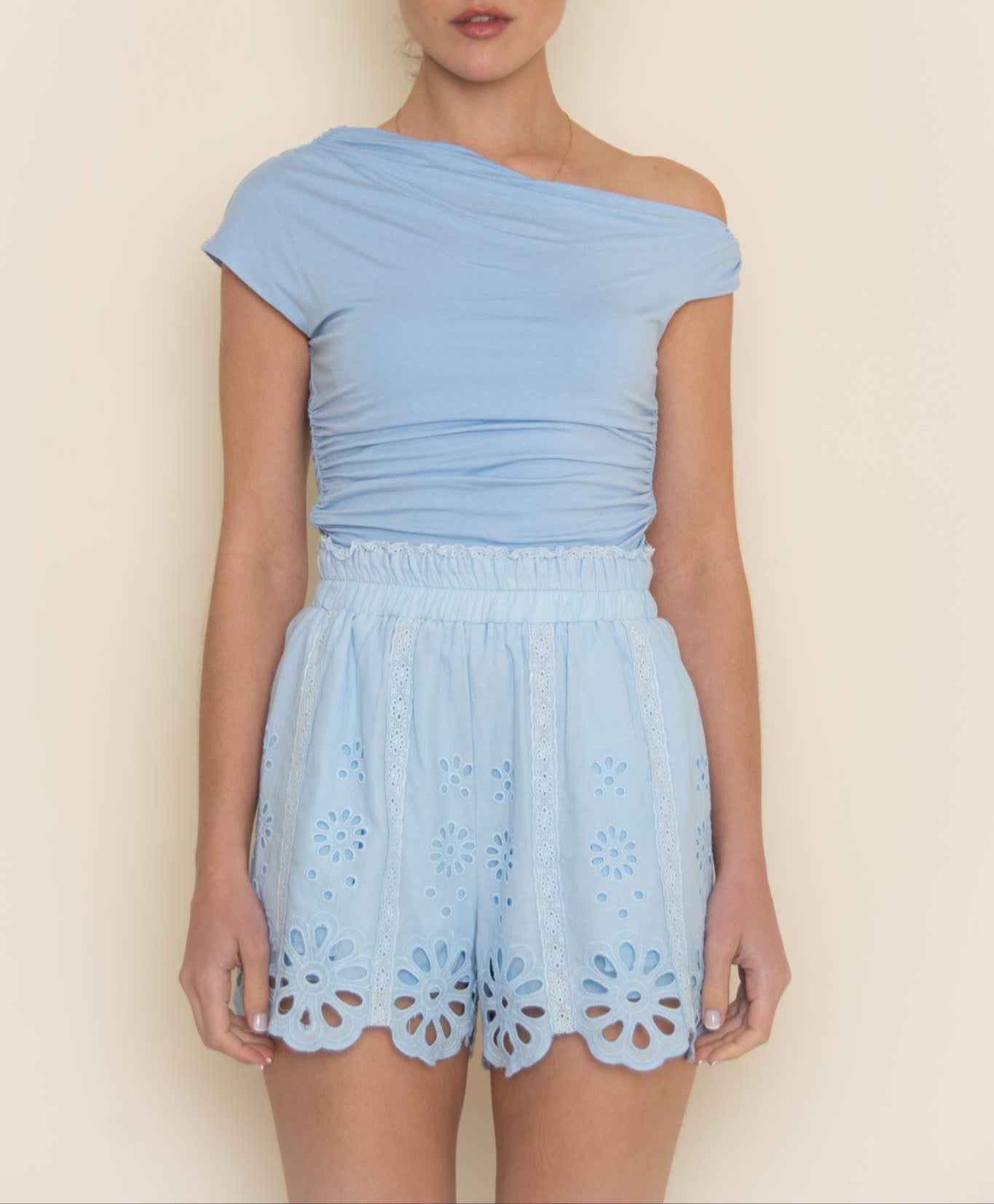 Elevated Basic Off Shoulder Top - Baby Blue