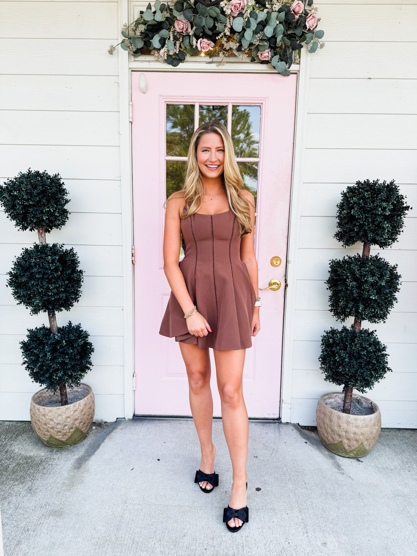 Butterfly Kisses Lace Trim Halter Neck Dress - Chocolate