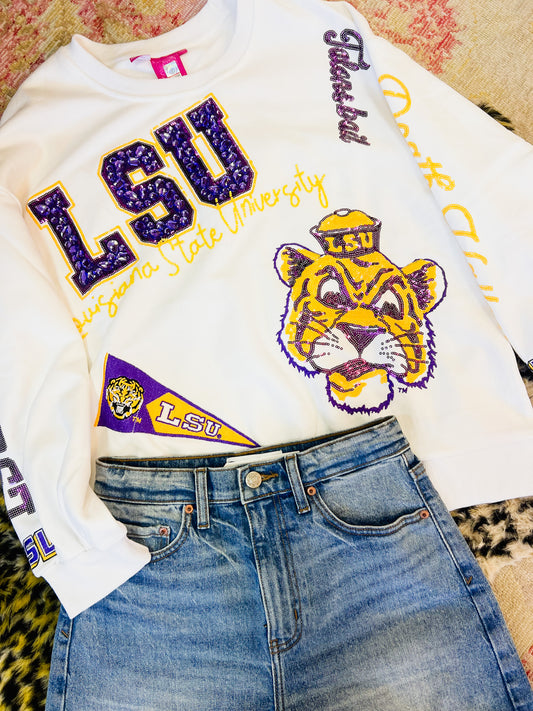 Queen Of Sparkles Licensed LSU Big Icons Scattered All Over Sweatshirt