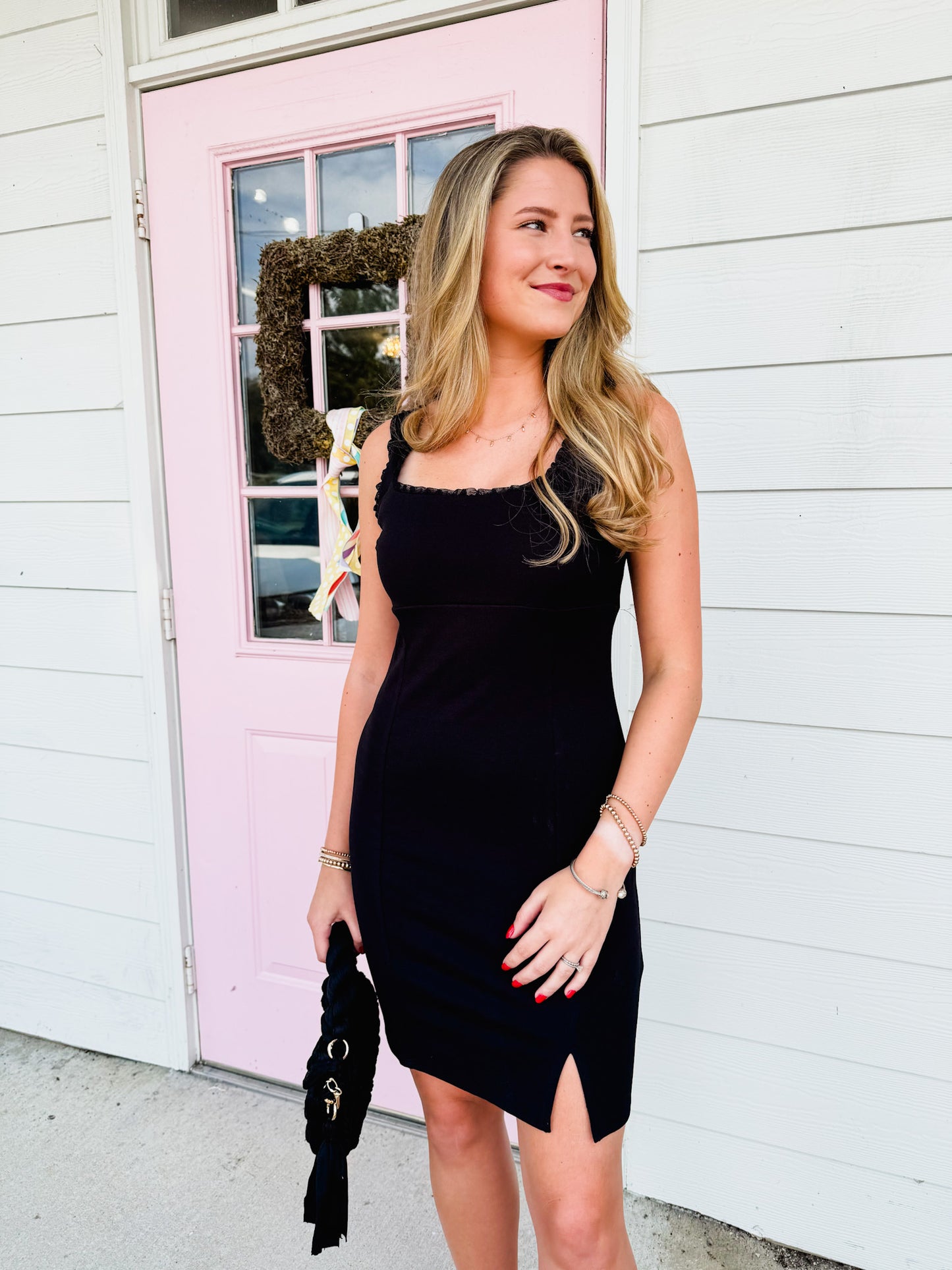 Think Poetic Tiny Ruffle Trim Mini Dress - Black