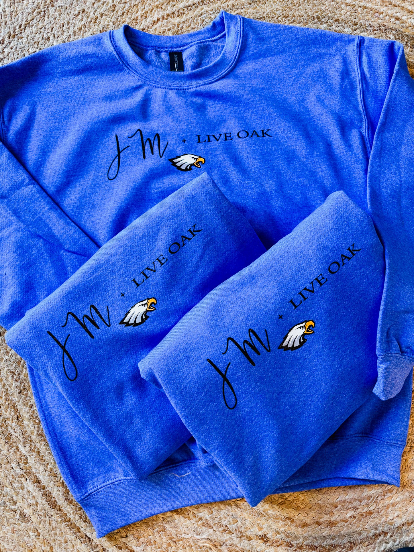 JM + LIVE OAK Adult Sweatshirt - Heathered Royal