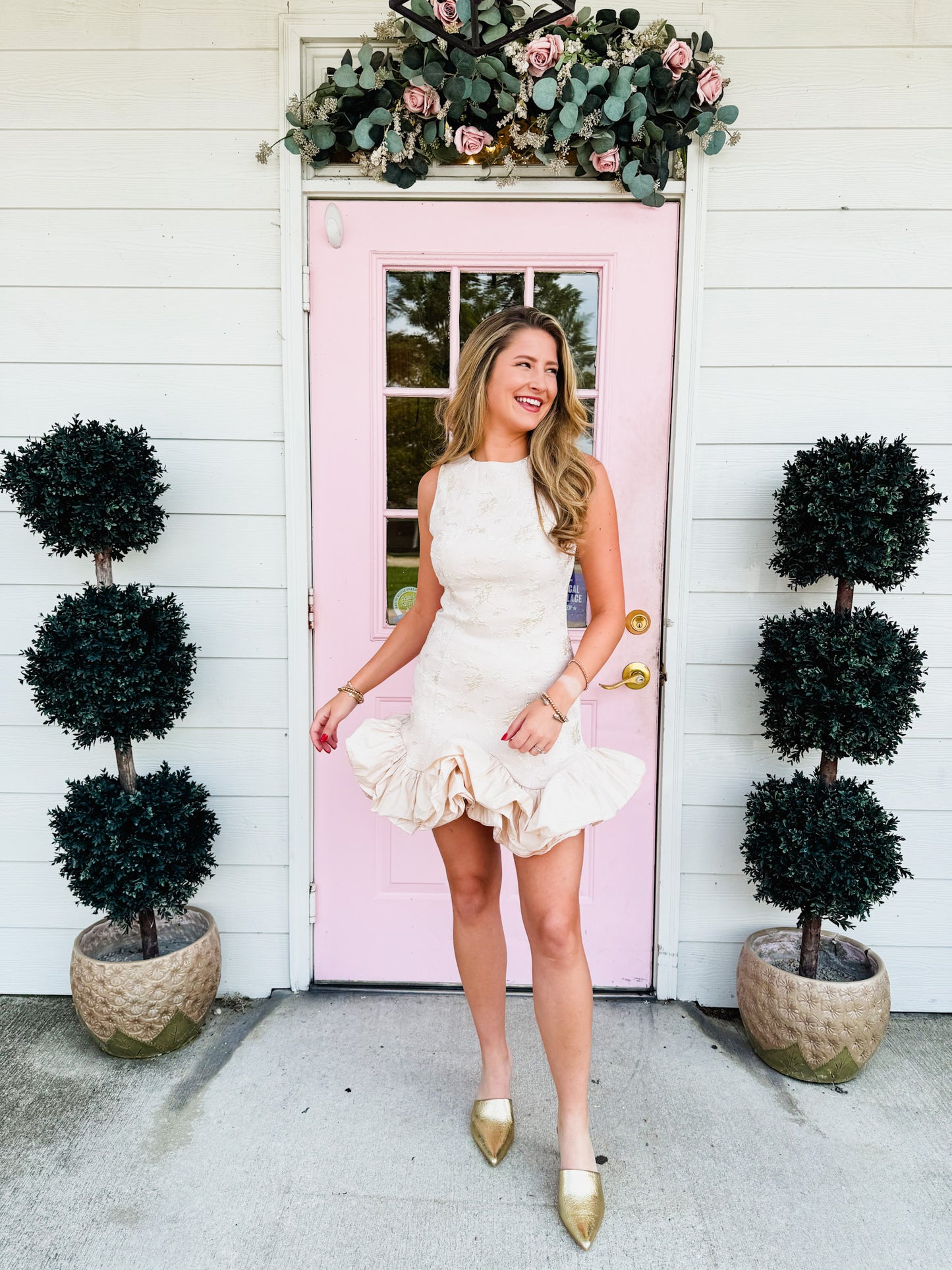Friends Forever Ruffle Hem Jacquard Mini Dress - Blush
