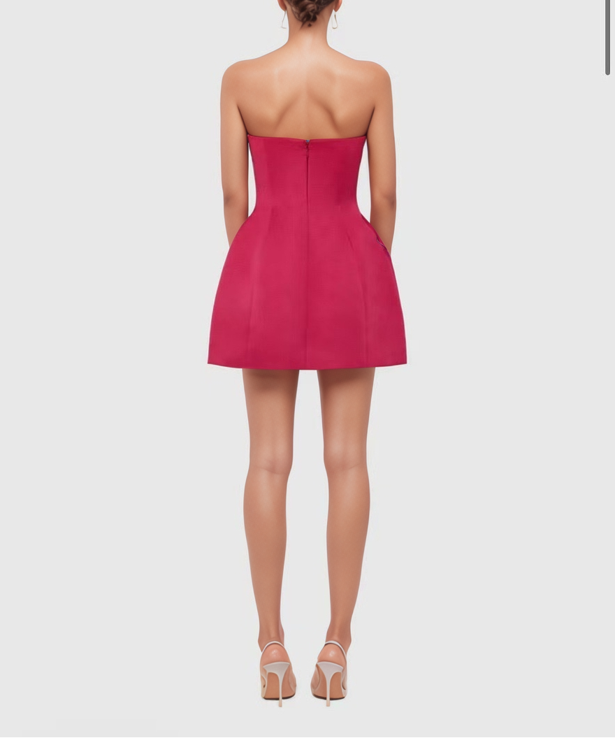 Out Shine Strapless Beaded Floral Mini Dress with 3D Blooms - Red