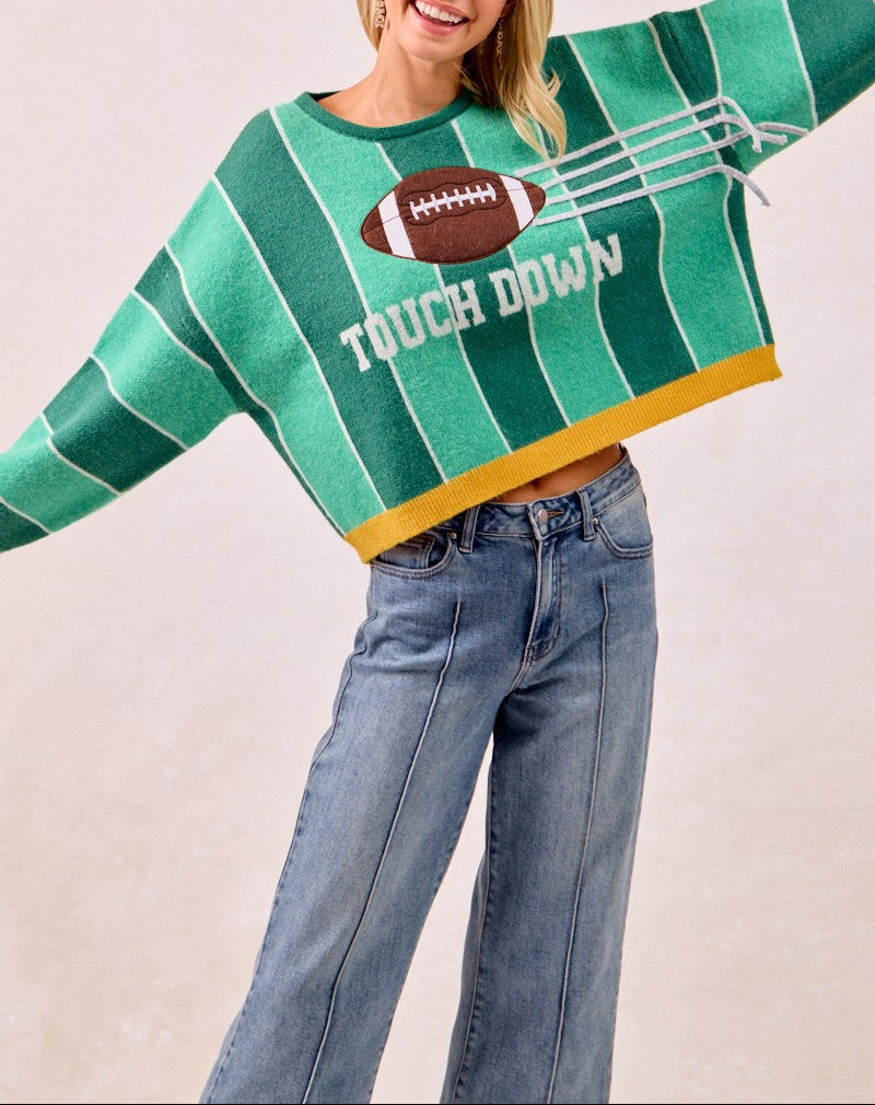 Gameday Theme Stripe Football Patched Knit Sweater