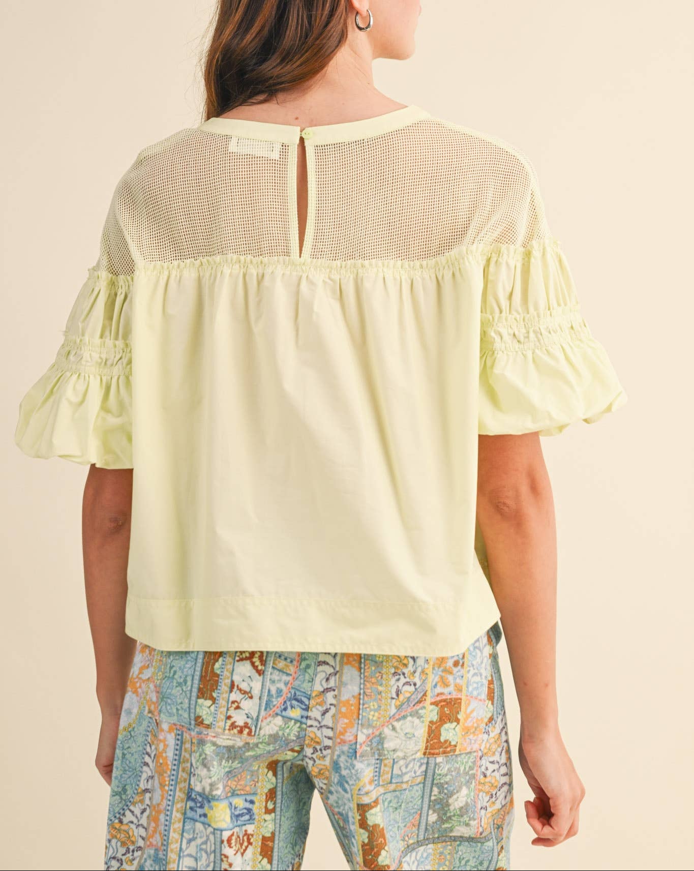 Lucky Charm Sheer Mesh Bubble Sleeve Top - Chartreuse