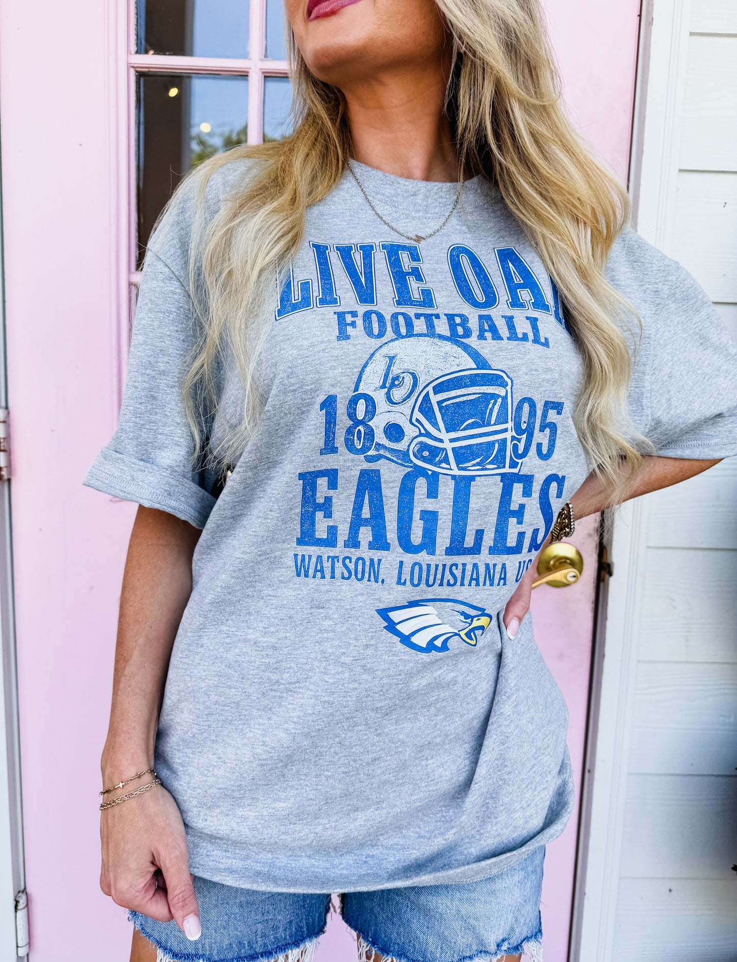 Live Oak Football Drop Shoulder Graphic Tee - Light Heather Grey