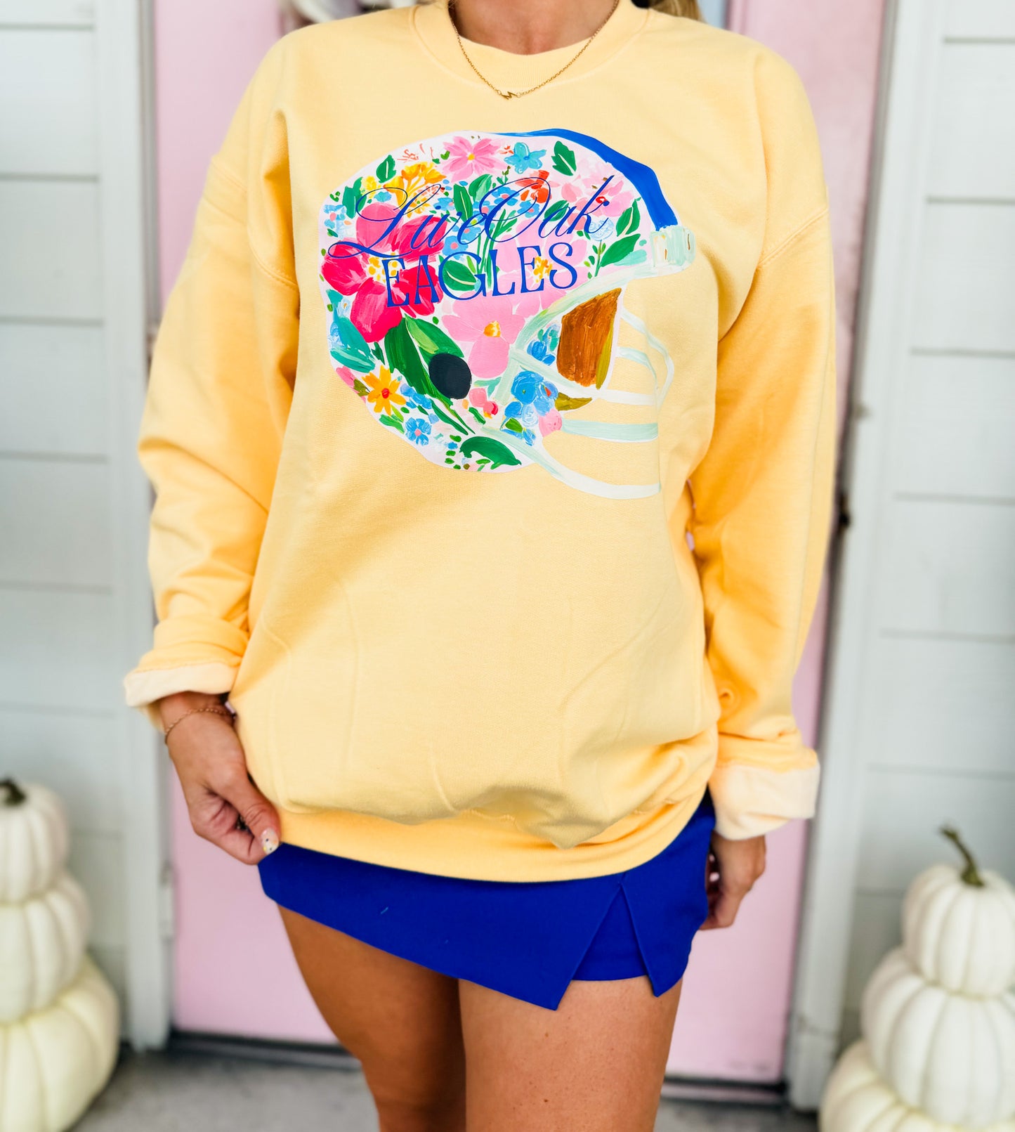 JM + Live Oak Helmet Floral Logo Sweatshirt - Butter - Adult