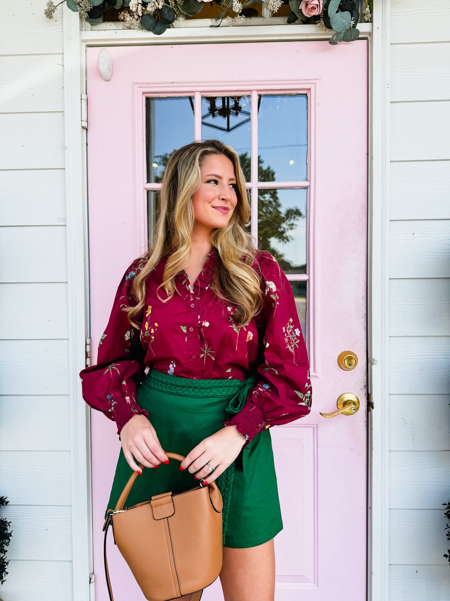 Happy Thoughts Floral Smocked Long Sleeve Top - Burgundy