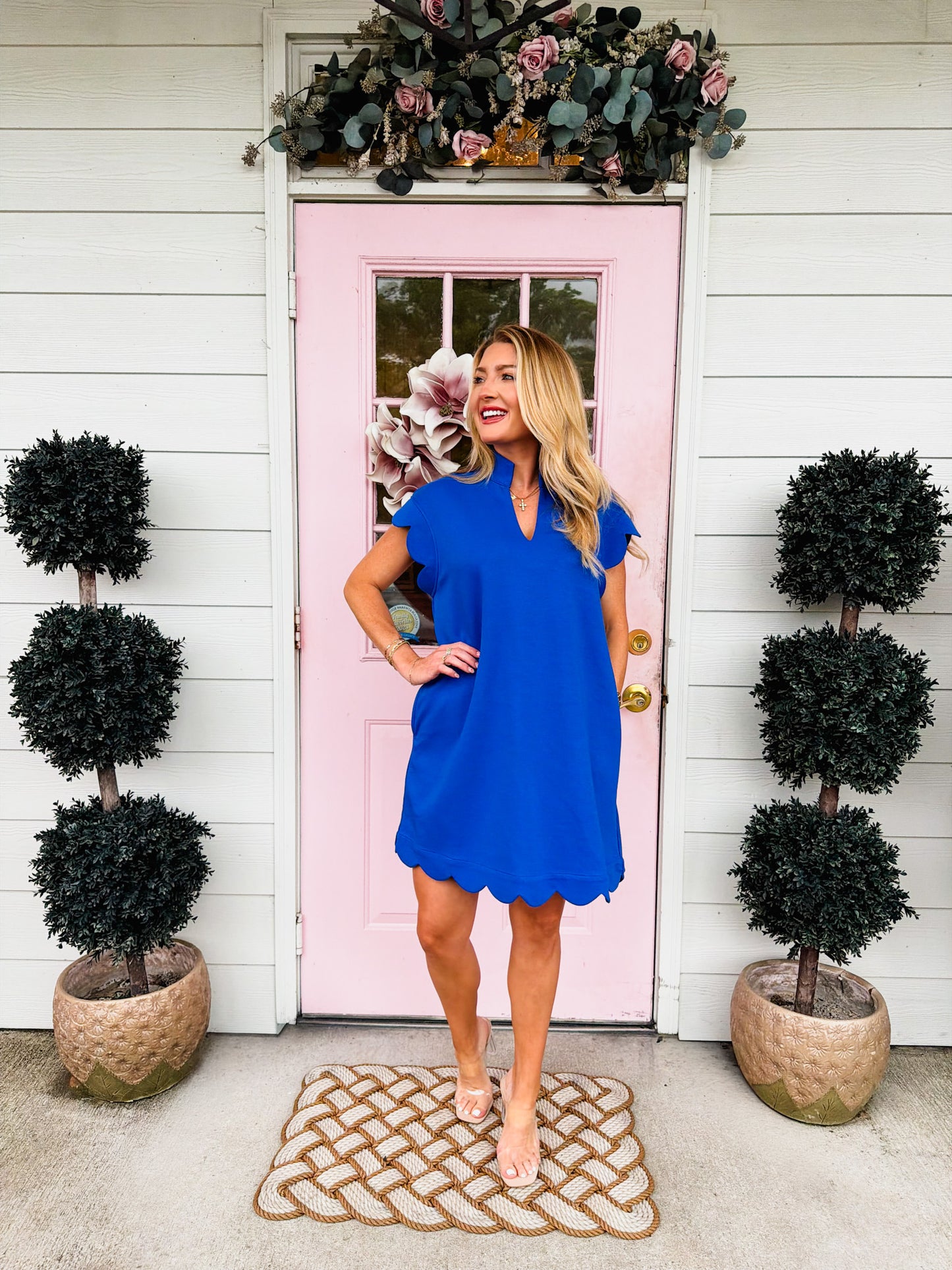 Walk Off Scalloped Trim Dress - Royal Blue