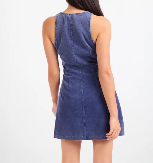 Get Like This Buttoned Mini Dress - Washed Navy