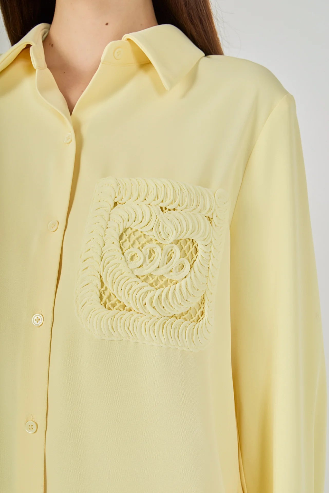 Bayou Babe Net Pocket Button Up Shirt - Light Yellow