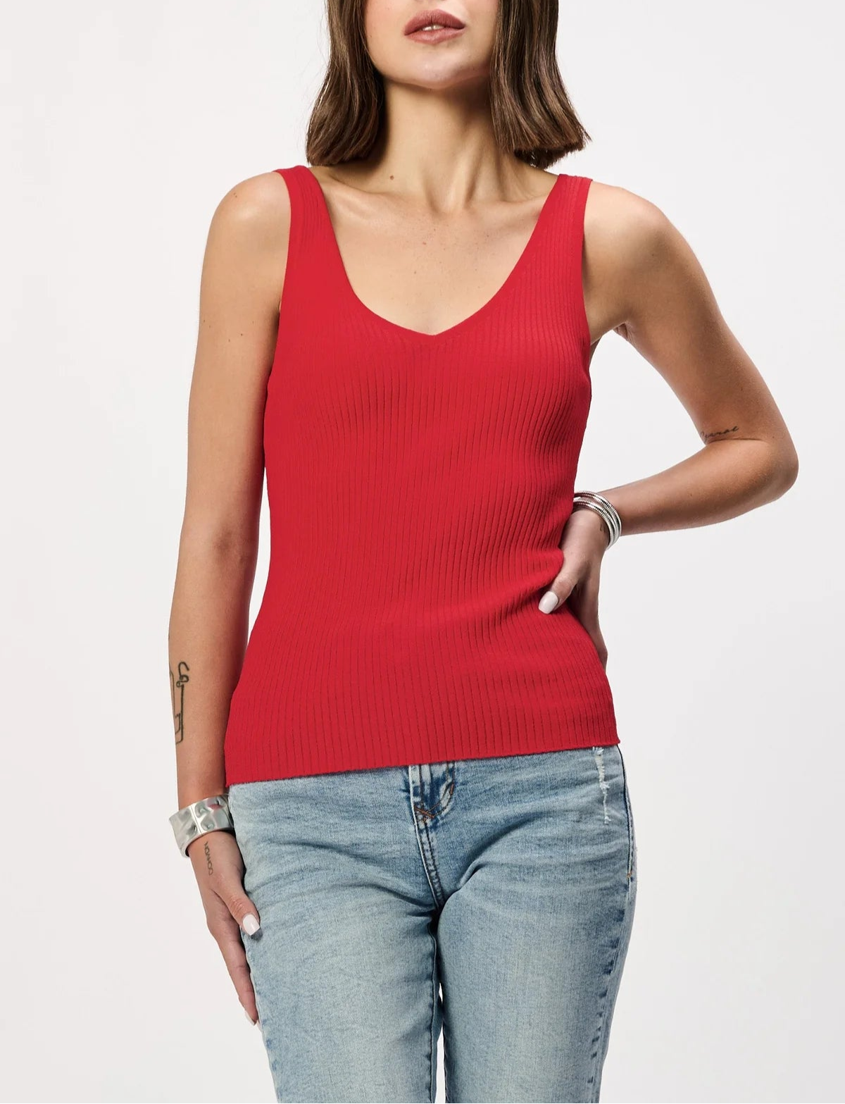 Another Love Noa Ribbed Tank - Fiery Red