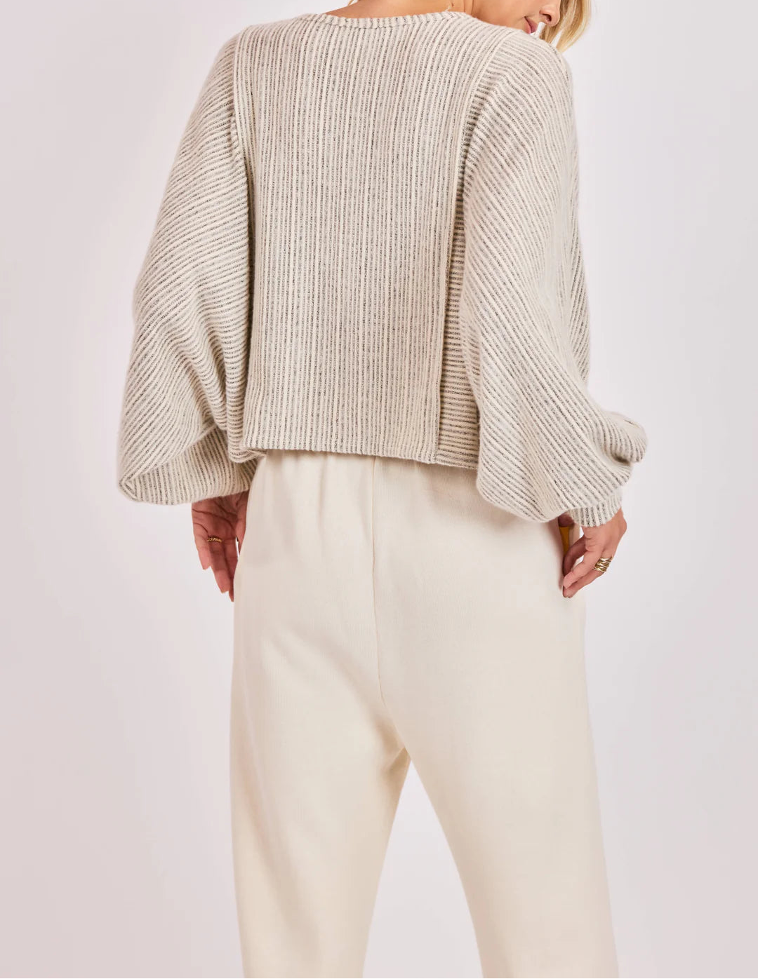 Arden Stripe Dolman Sleeve Knit Top - Grey Ivory